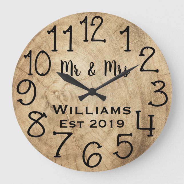 Rustic Personalised Brown Wood Custom Large Clock (Front)