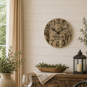 Rustic Personalised Brown Wood Custom Large Clock