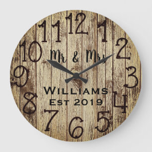 Rustic Personalised Brown Wood Custom Large Clock