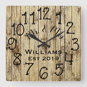 Rustic Personalised Brown Wood Custom Square Wall Clock