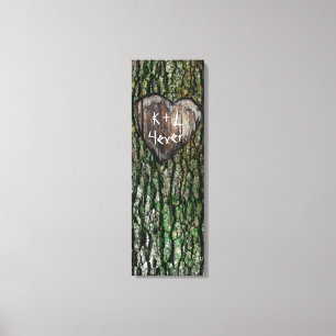 Rustic Personalised Carved Tree Heart Lovers Canvas Print