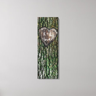 Rustic Personalised Carved Tree Heart Lovers Canvas Print