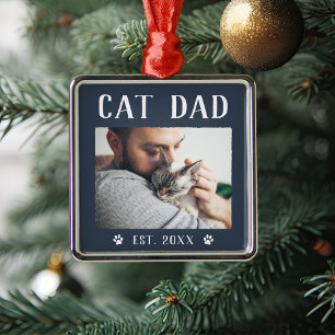 Rustic Personalised Cat Dad Photo Metal Tree Decoration