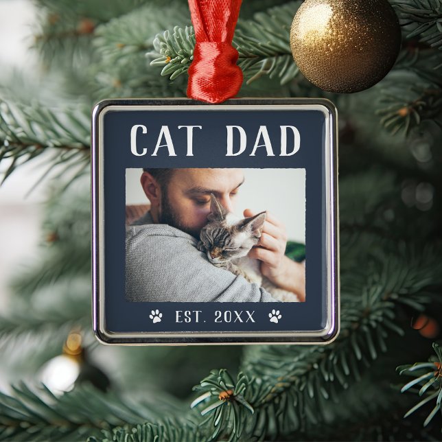 Rustic Personalised Cat Dad Photo Metal Tree Decoration (Creator Uploaded)