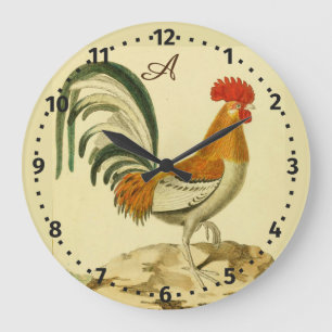 Rustic Personalised Colourful Rooster chicken Roun Large Clock