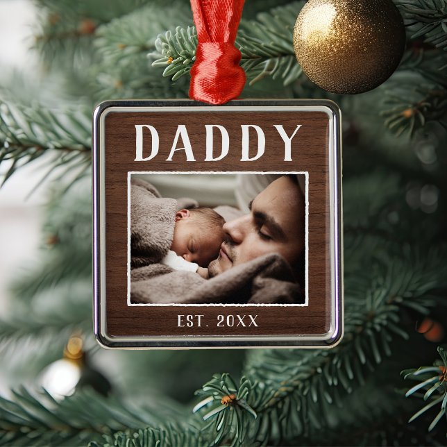 Rustic Personalised Daddy Photo Metal Tree Decoration (Creator Uploaded)