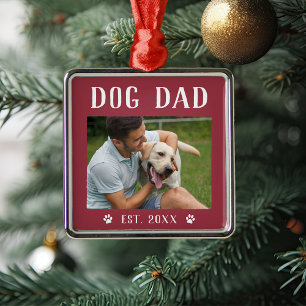 Rustic Personalised Dog Dad Photo Metal Tree Decoration