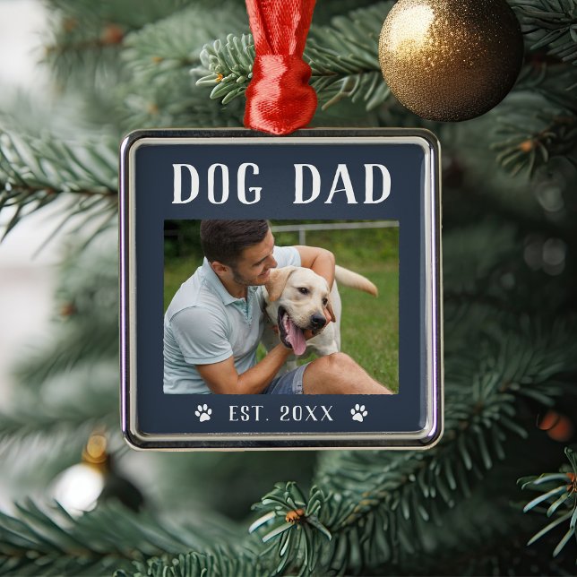 Rustic Personalised Dog Dad Photo Metal Tree Decoration (Creator Uploaded)