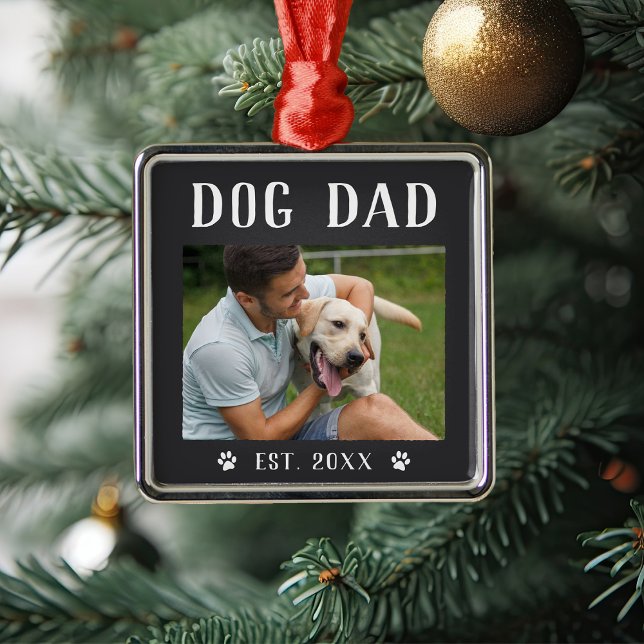 Rustic Personalised Dog Dad Photo Metal Tree Decoration (Creator Uploaded)