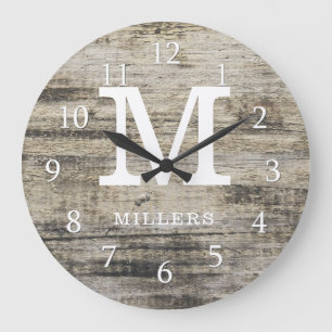 Rustic Personalised Farmhouse Wood Monogram Large Clock