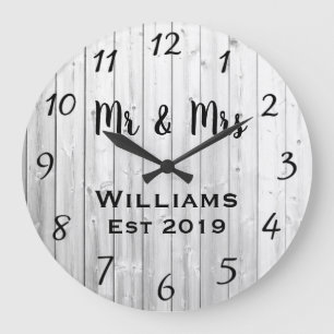 Rustic Personalised Grey Wood Custom Large Clock