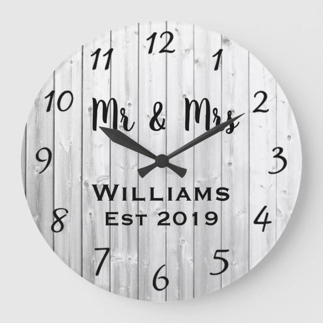 Rustic Personalised Grey Wood Custom Large Clock (Front)
