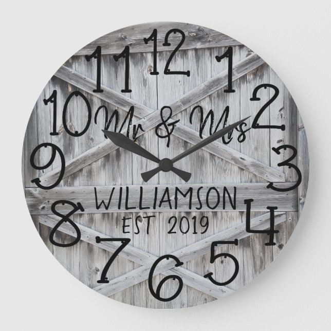 Rustic Personalised Grey Wood Custom Large Clock (Front)