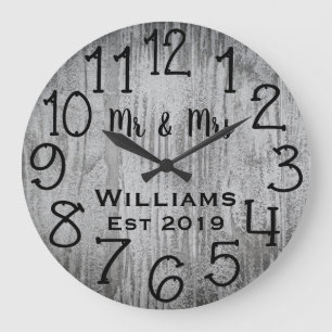 Rustic Personalised Grey Wood Custom Large Clock