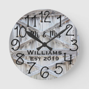 Rustic Personalised Grey Wood Custom Round Clock