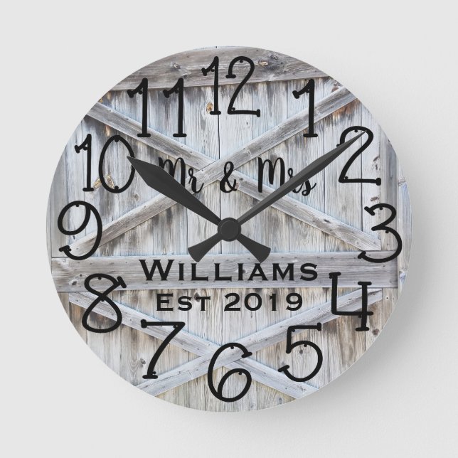 Rustic Personalised Grey Wood Custom Round Clock (Front)