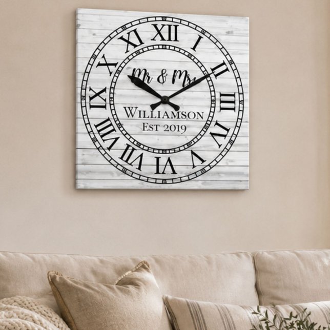 Rustic Personalised Grey Wood Custom Square Wall Clock (Creator Uploaded)