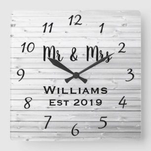 Rustic Personalised Grey Wood Custom Square Wall Clock