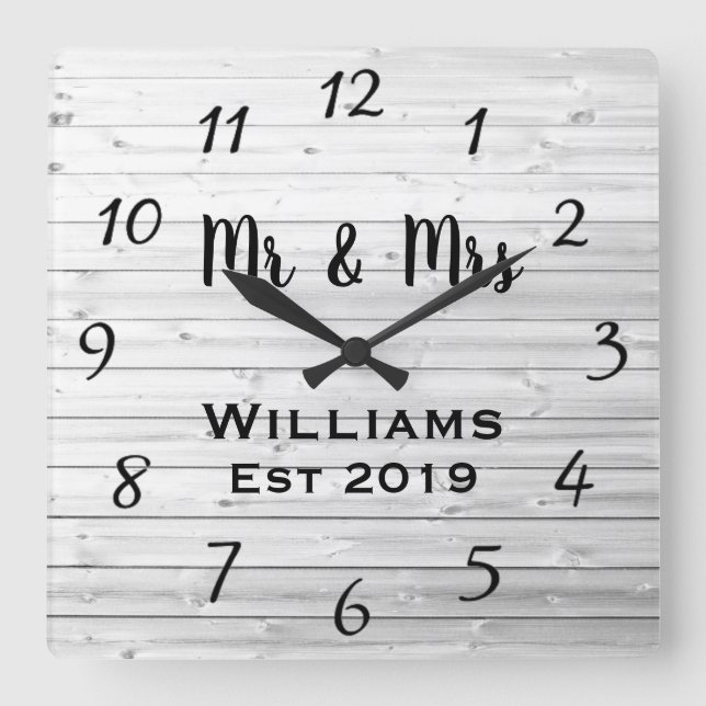 Rustic Personalised Grey Wood Custom Square Wall Clock (Front)