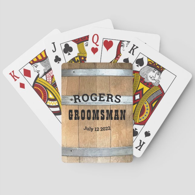 Rustic Personalised Groomsman Bourbon Barrel Playing Cards (Back)