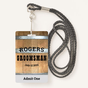 Rustic Personalised Groomsman Whiskey Barrel ID Badge