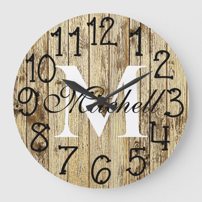 Rustic Personalised Monogram Wood Anniversary Large Clock (Front)