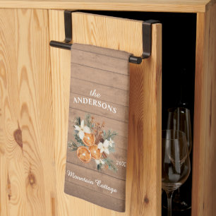 Rustic personalised mountain house Family Tea Towel