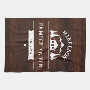 Rustic Personalised Name Family Cabin Tea Towel
