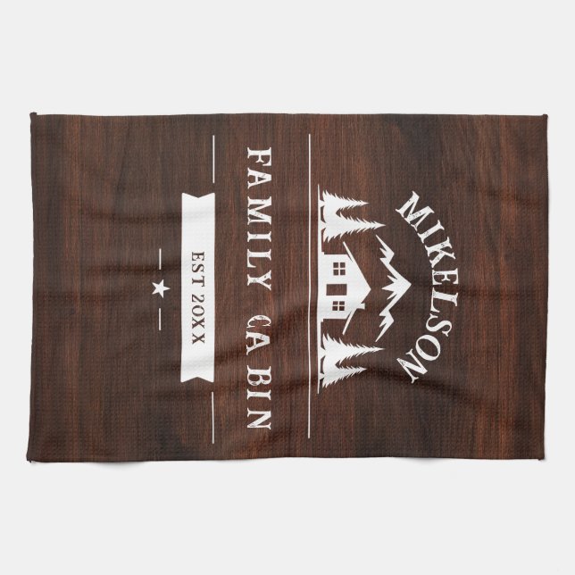 Rustic Personalised Name Family Cabin Tea Towel (Horizontal)