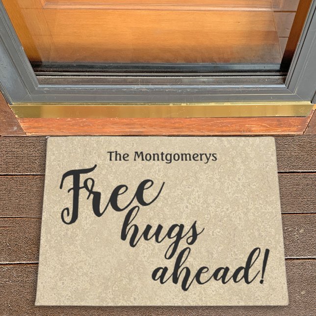 Rustic Personalised Name Free Hugs Ahead Welcome Doormat (Creator Uploaded)