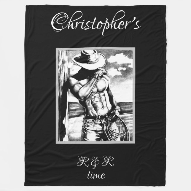 Rustic Personalised Name Western Masculine Art Fleece Blanket (Front)