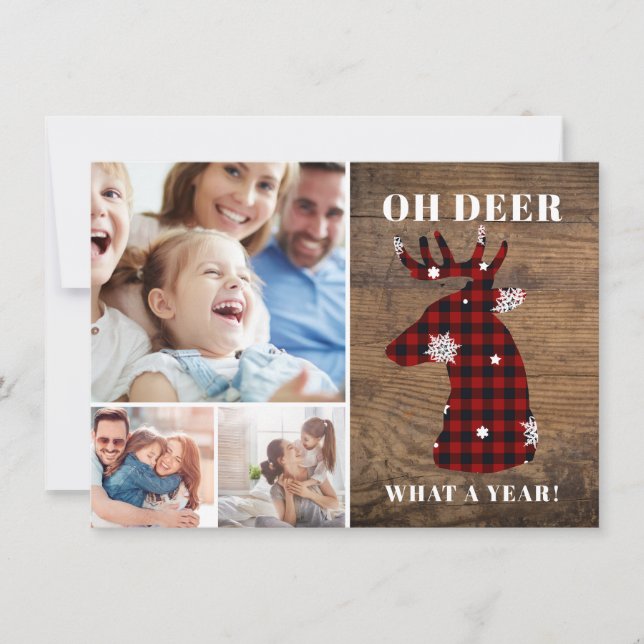 Rustic Personalised Oh Deer Photo Collage Holiday Card (Front)