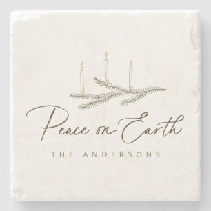 Rustic Personalised Peace On Earth Christmas  Stone Coaster
