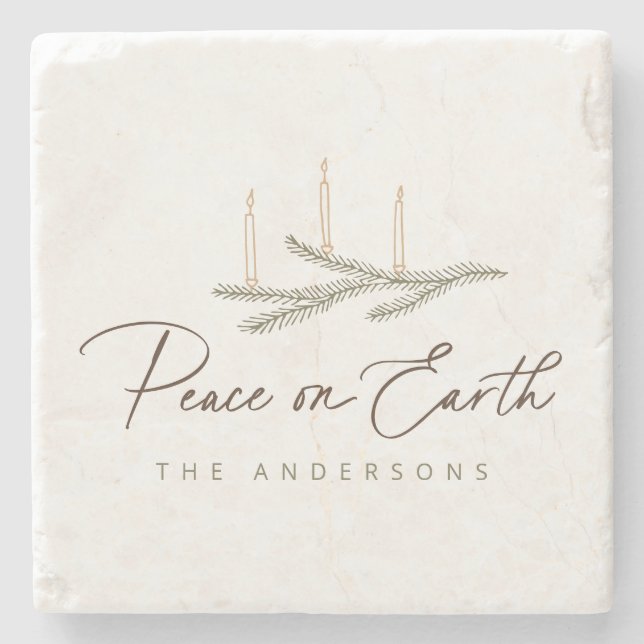 Rustic Personalised Peace On Earth Christmas  Stone Coaster (Front)