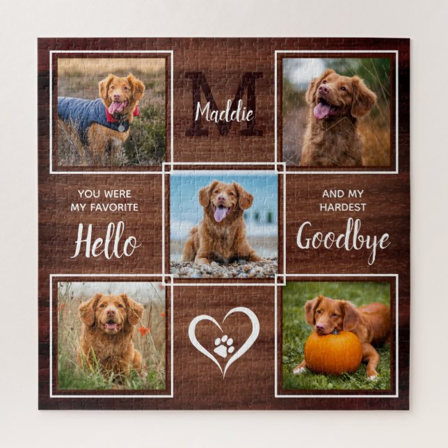 Rustic Personalised Pet Memorial Photo Collage Jig Jigsaw Puzzle (Vertical)