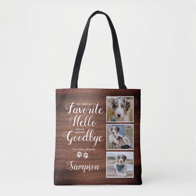 Rustic Personalised Pet Memorial Photo Collage Tote Bag (Front)