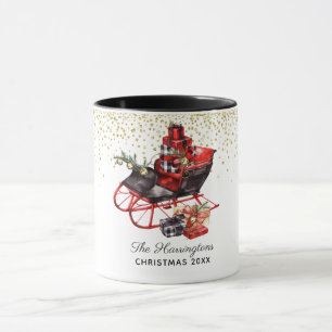 Rustic Personalised Red Vintage Sleigh Christmas Mug