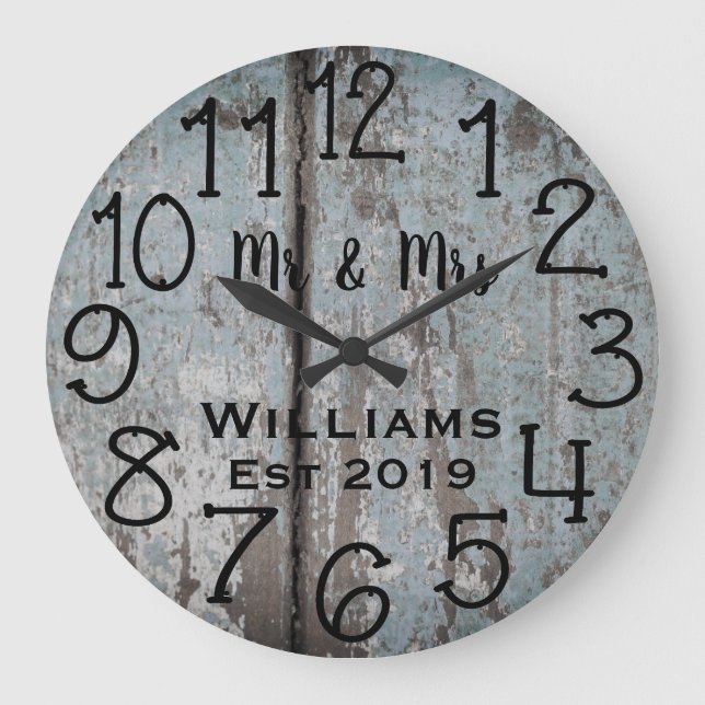 Rustic Personalised Teal Distressed Wood Custom Large Clock (Front)