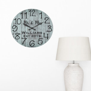Rustic Personalised Teal Distressed Wood Custom Large Clock