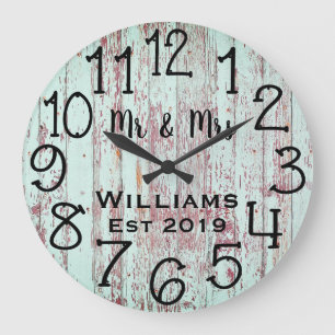 Rustic Personalised Teal Distressed Wood Custom Large Clock