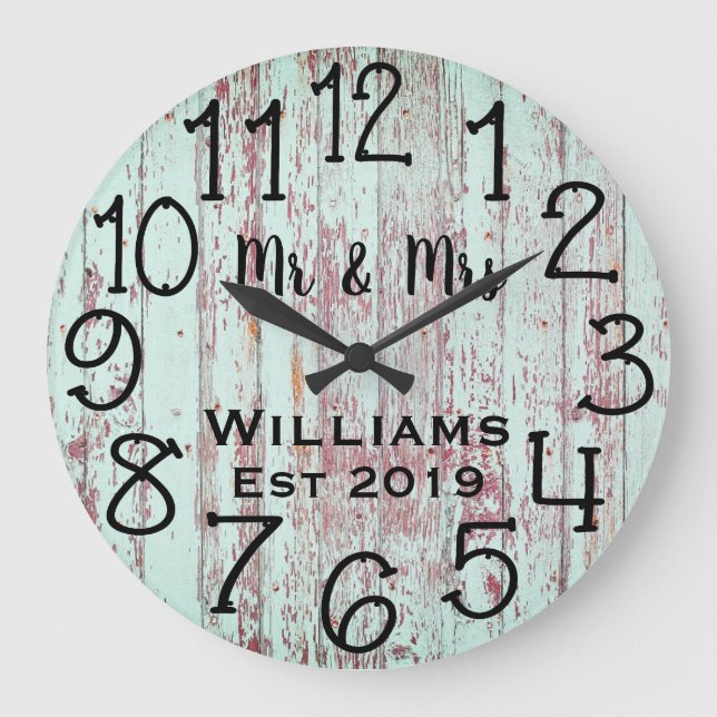 Rustic Personalised Teal Distressed Wood Custom Large Clock (Front)