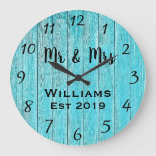Rustic Personalised Teal Wood Custom Large Clock