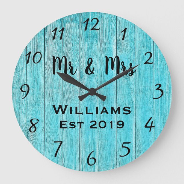 Rustic Personalised Teal Wood Custom Large Clock (Front)