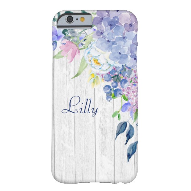 Rustic Personalised Watercolor Purple Hydrangeas Case-Mate iPhone Case (Back)