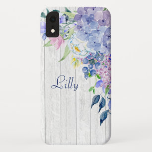 Rustic Personalised Watercolor Purple Hydrangeas iPhone XR Case