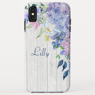 Rustic Personalised Watercolor Purple Hydrangeas iPhone XS Max Case
