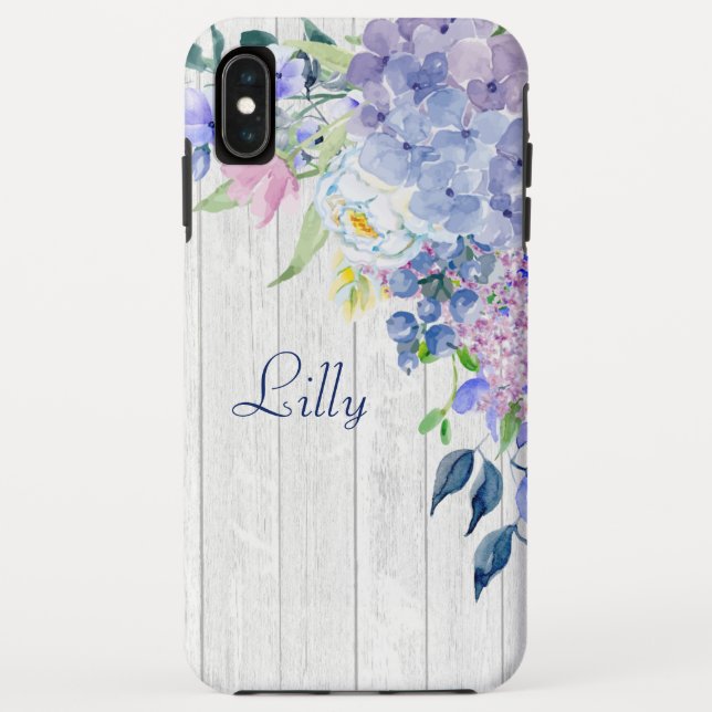 Rustic Personalised Watercolor Purple Hydrangeas Case-Mate iPhone Case (Back)
