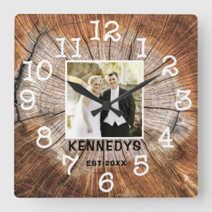 Rustic Personalised Wedding Anniversary Photo Square Wall Clock