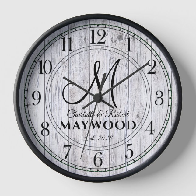 Rustic Personalised Wedding Newlyweds Clock (Front)