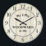 Rustic Personalised Wedding Newlyweds Large Clock<br><div class="desc">A rustic modern sepia barn wood shiplap monogrammed wedding wall clock with date established.</div>